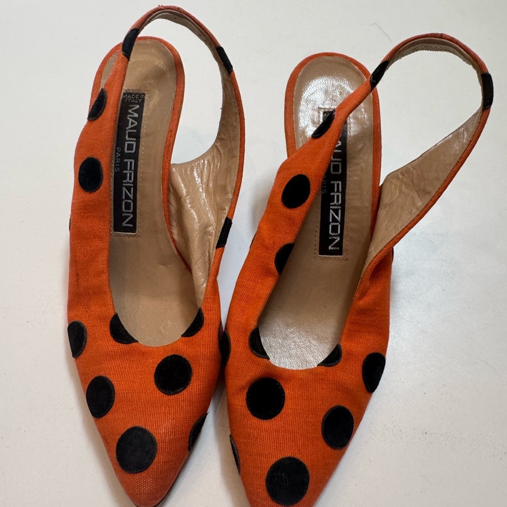 Vintage MAUD FRIZON Orange and Black Polka Dot heels